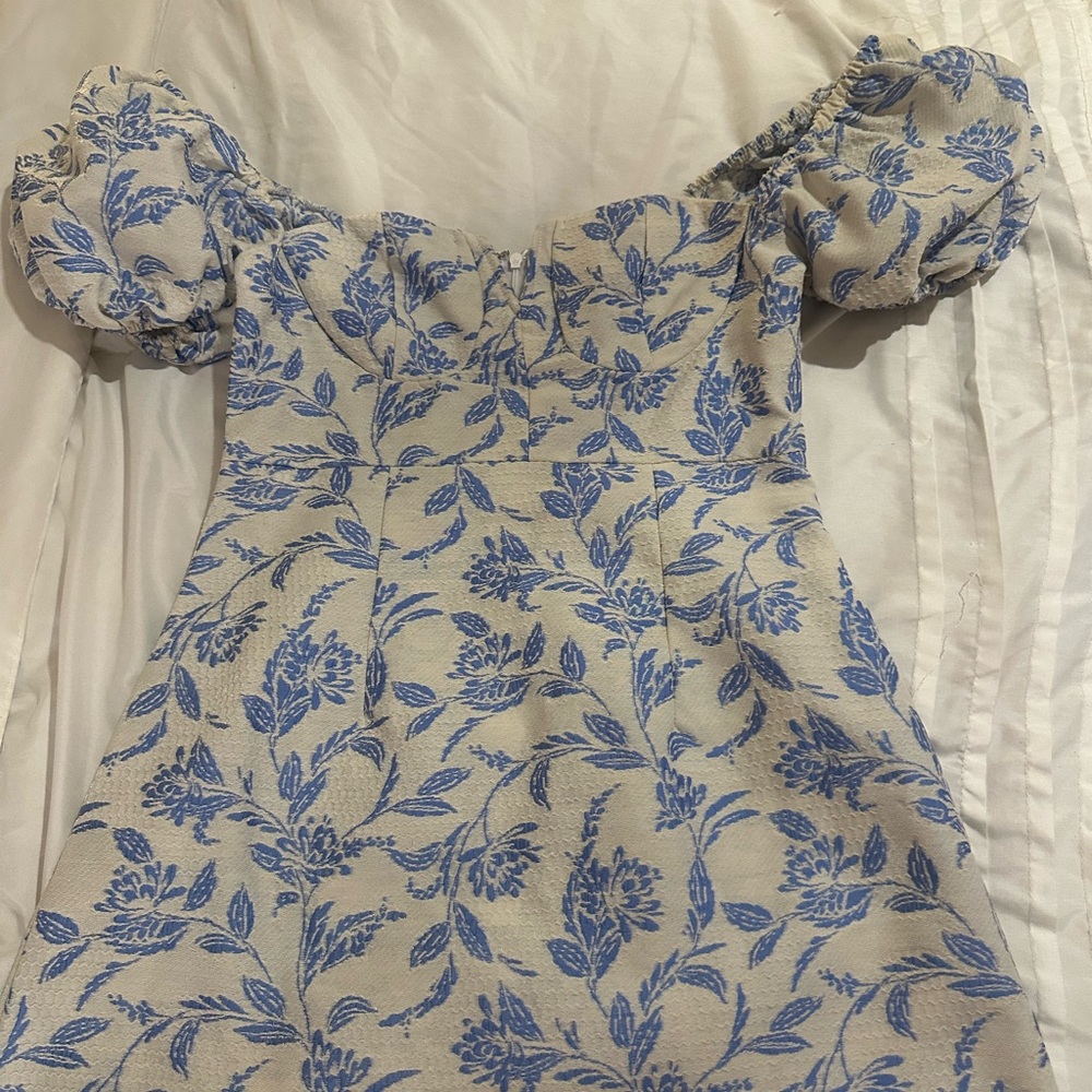 SHEIN Blue and Cream Floral Dress great quality for SHEIN never worn!!